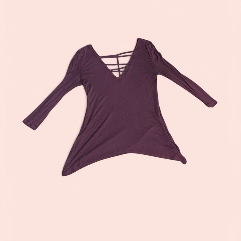 Deep V Women's Long Sleeve Burgundy Top
